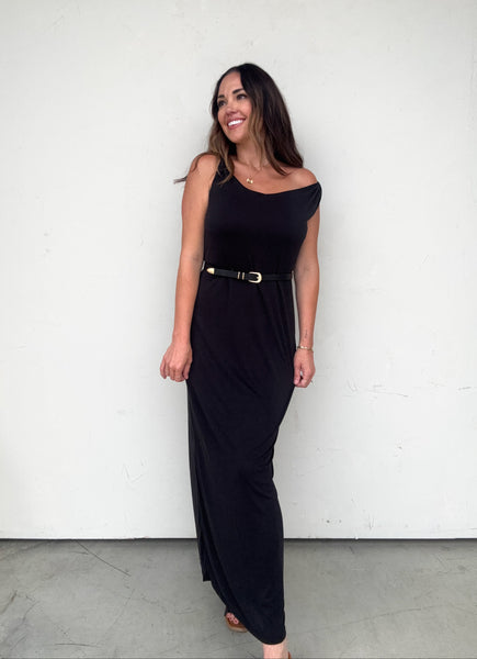 maxi dress tight waist Black Maxi Dress with Twist Straps