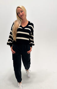 Striped V-Neck Cropped Sweater