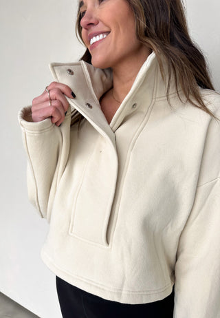 Neutral Cropped Snap-Front Pullover
