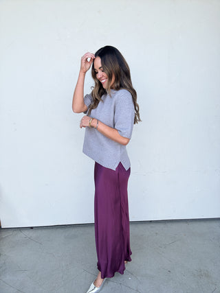 Plum Satin Maxi Skirt