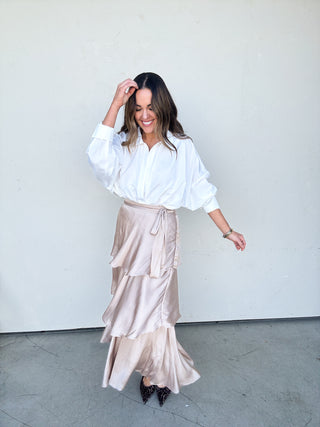 Tiered Satin Maxi Skirt