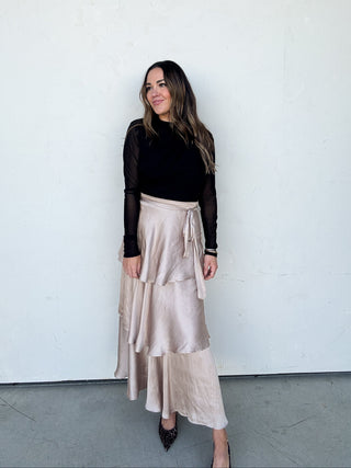 Tiered Satin Maxi Skirt