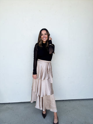 Black Mesh Draped Bodysuit