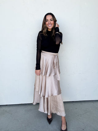 Tiered Satin Maxi Skirt