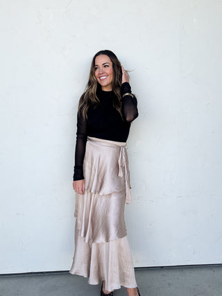 Tiered Satin Maxi Skirt