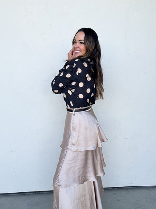Tiered Satin Maxi Skirt