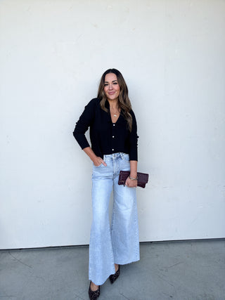 Textured Black Button-Up Top