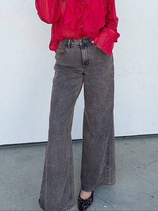 Washed Brown Wide Leg Denim