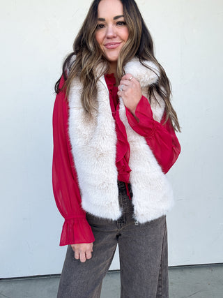 Red Sheer Ruffle Top
