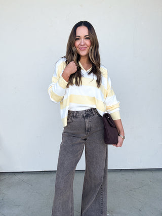 Washed Brown Wide Leg Denim