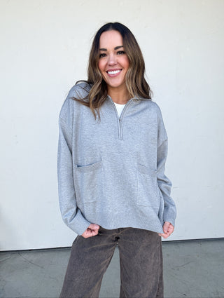Grey Half Zip Sweater with Pockets