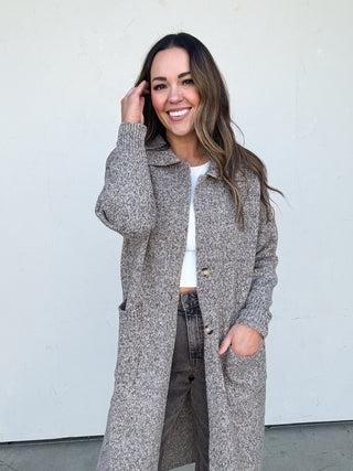 Brown Longline Knit Coatigan