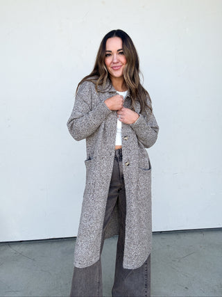 Brown Longline Knit Coatigan