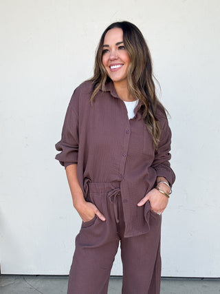 Brown Textured Shirt and Pant Set