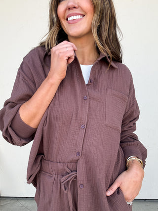 Brown Textured Shirt and Pant Set