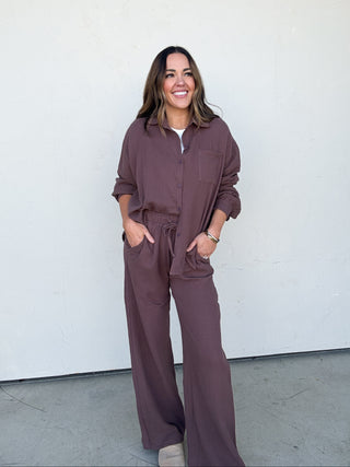 Brown Textured Shirt and Pant Set