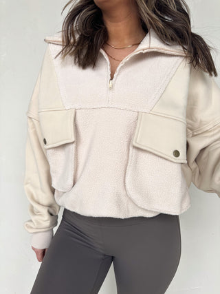 Ivory Cargo-Style Half-Zip Pullover