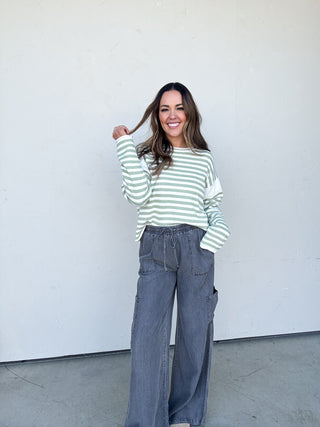 Washed Black Wide Leg Drawstring Pant