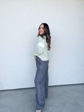 Washed Black Wide Leg Drawstring Pant