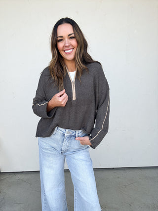 Textured Half-zip Mock-Neck Sweater