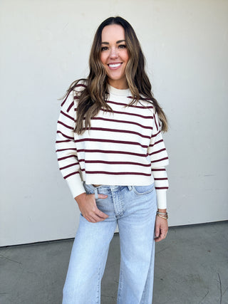 Ivory/Burgundy Striped Sweater