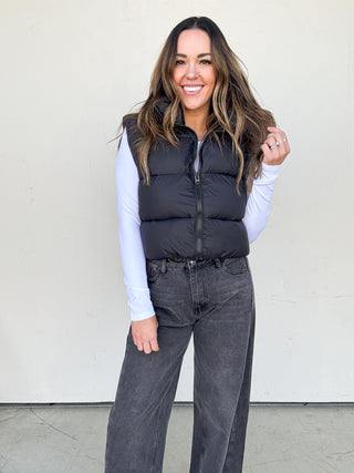Black Cropped Puffer Vest