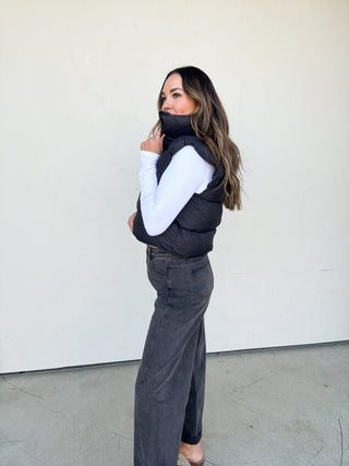 Black Cropped Puffer Vest