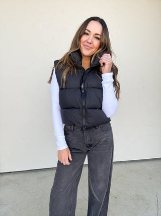 Black Cropped Puffer Vest