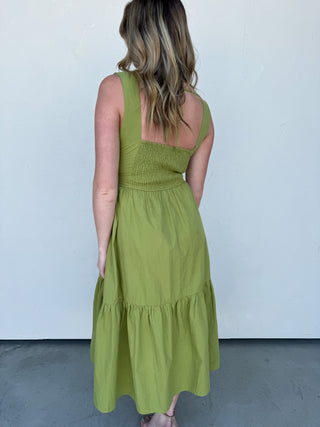 Green Cutout Midi Dress with Tie-Back