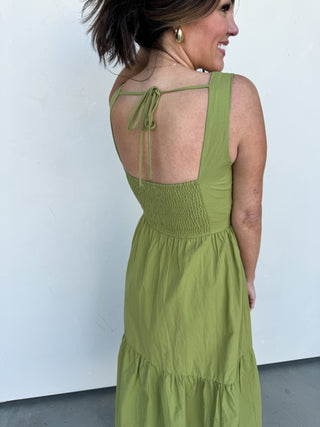 Green Cutout Midi Dress with Tie-Back