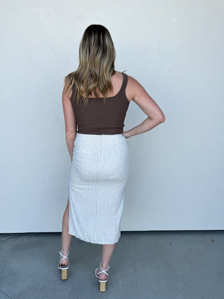 Pinstripe Linen Midi Skirt