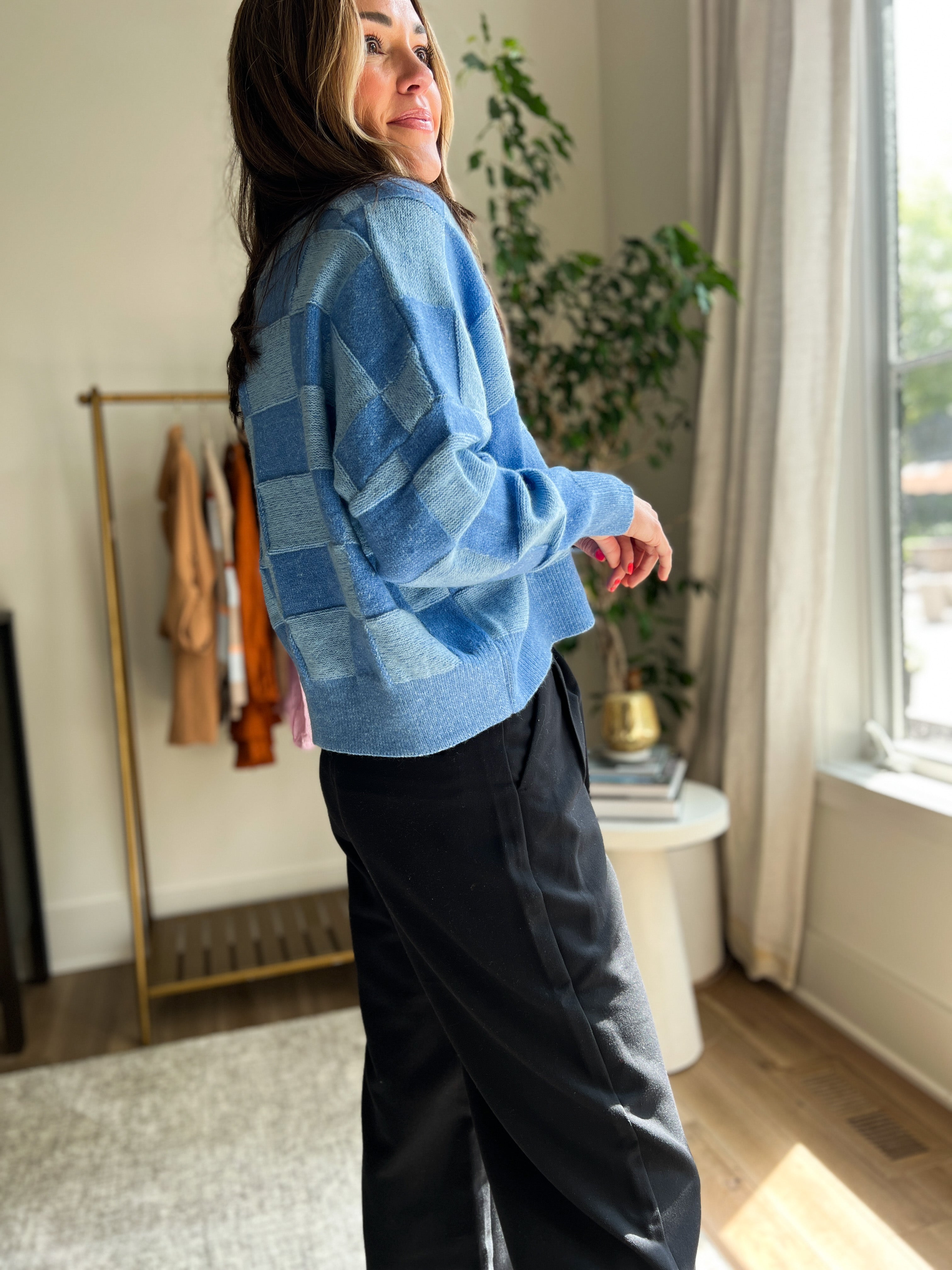 The Blue Checkered Cardigan