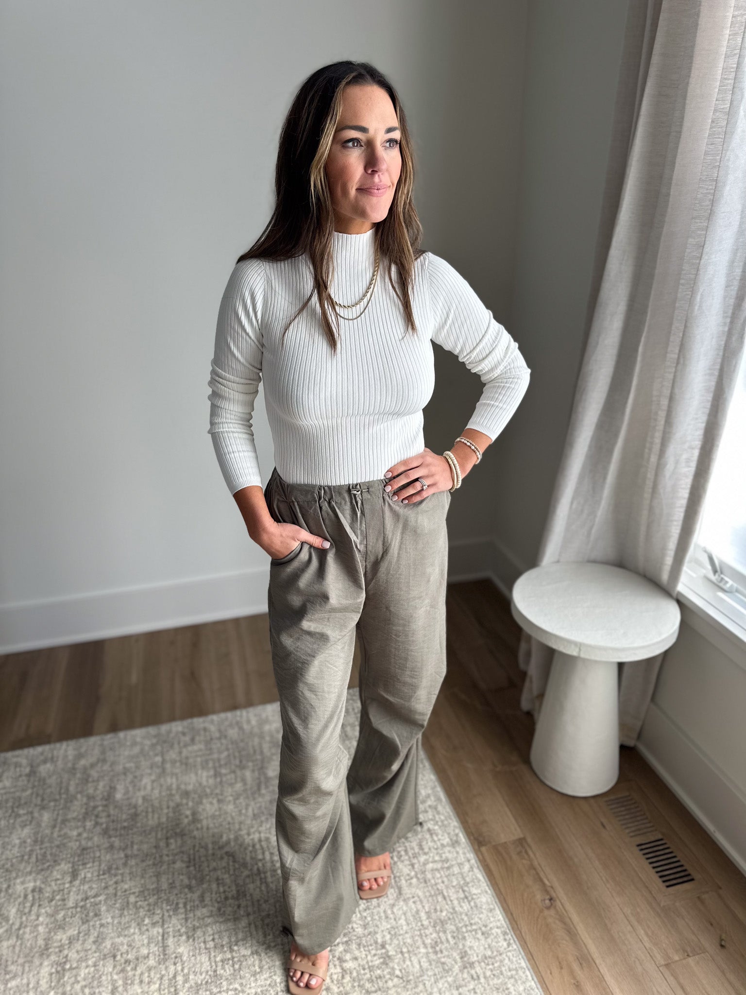 Ivory Sculpting High Neck Rib Knit Top