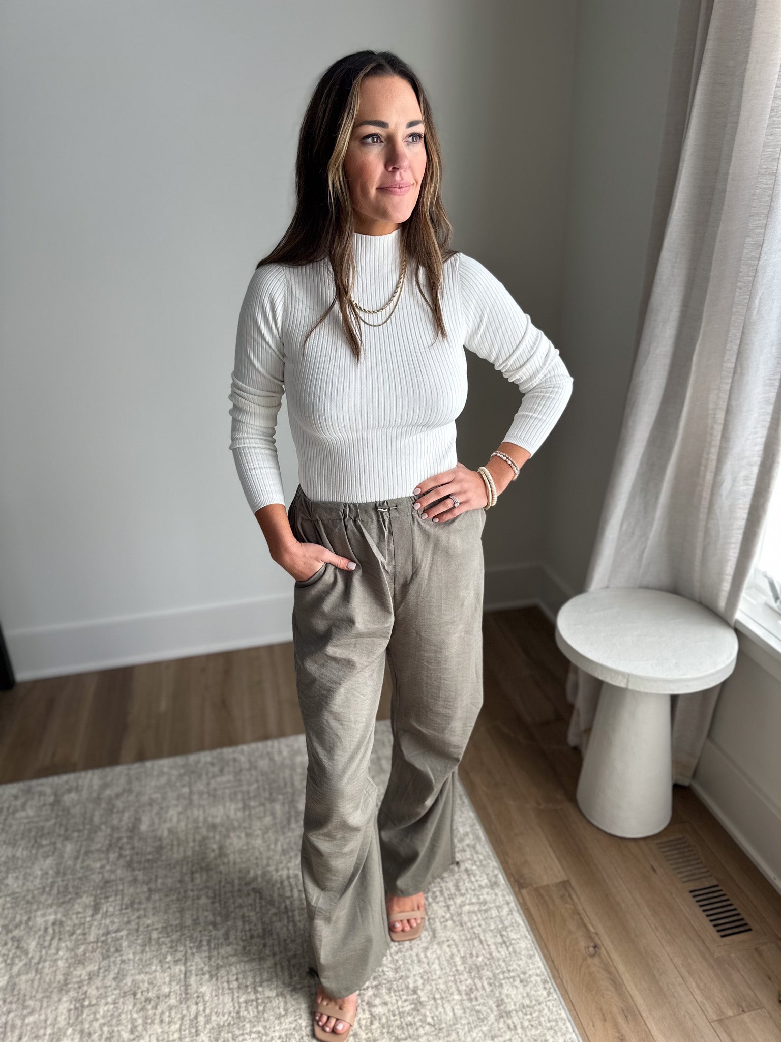 Ivory Sculpting High Neck Rib Knit Top