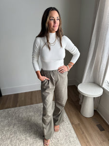 Ivory Sculpting High Neck Rib Knit Top