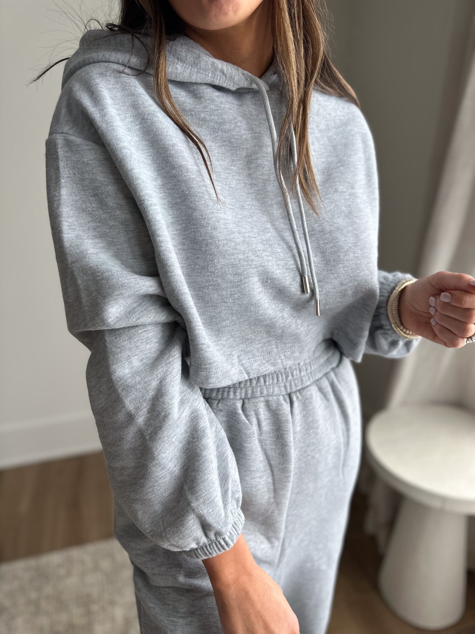 Heather Gray Cropped Hoodie/Sweatpants Set
