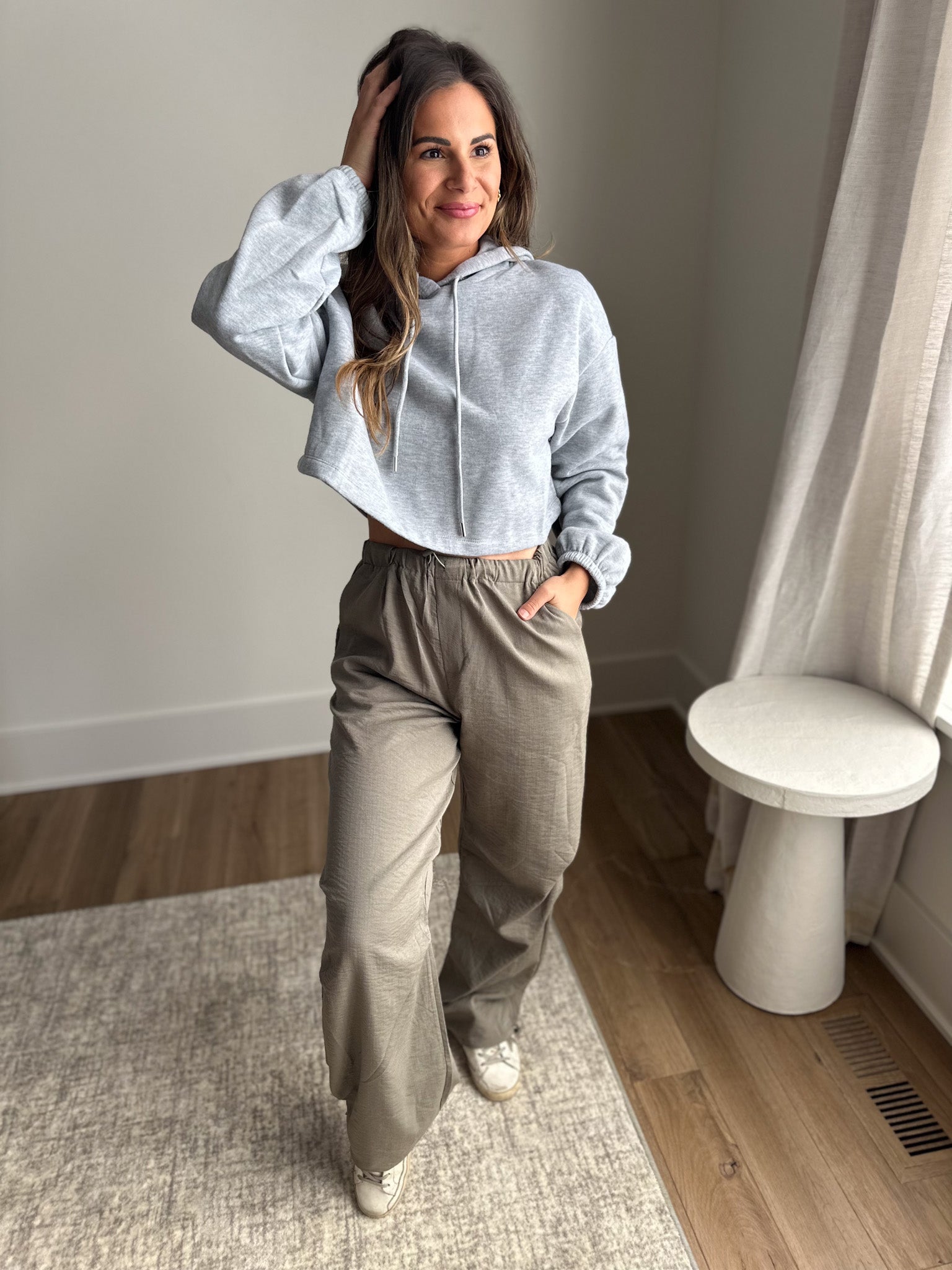 Heather Gray Cropped Hoodie/Sweatpants Set
