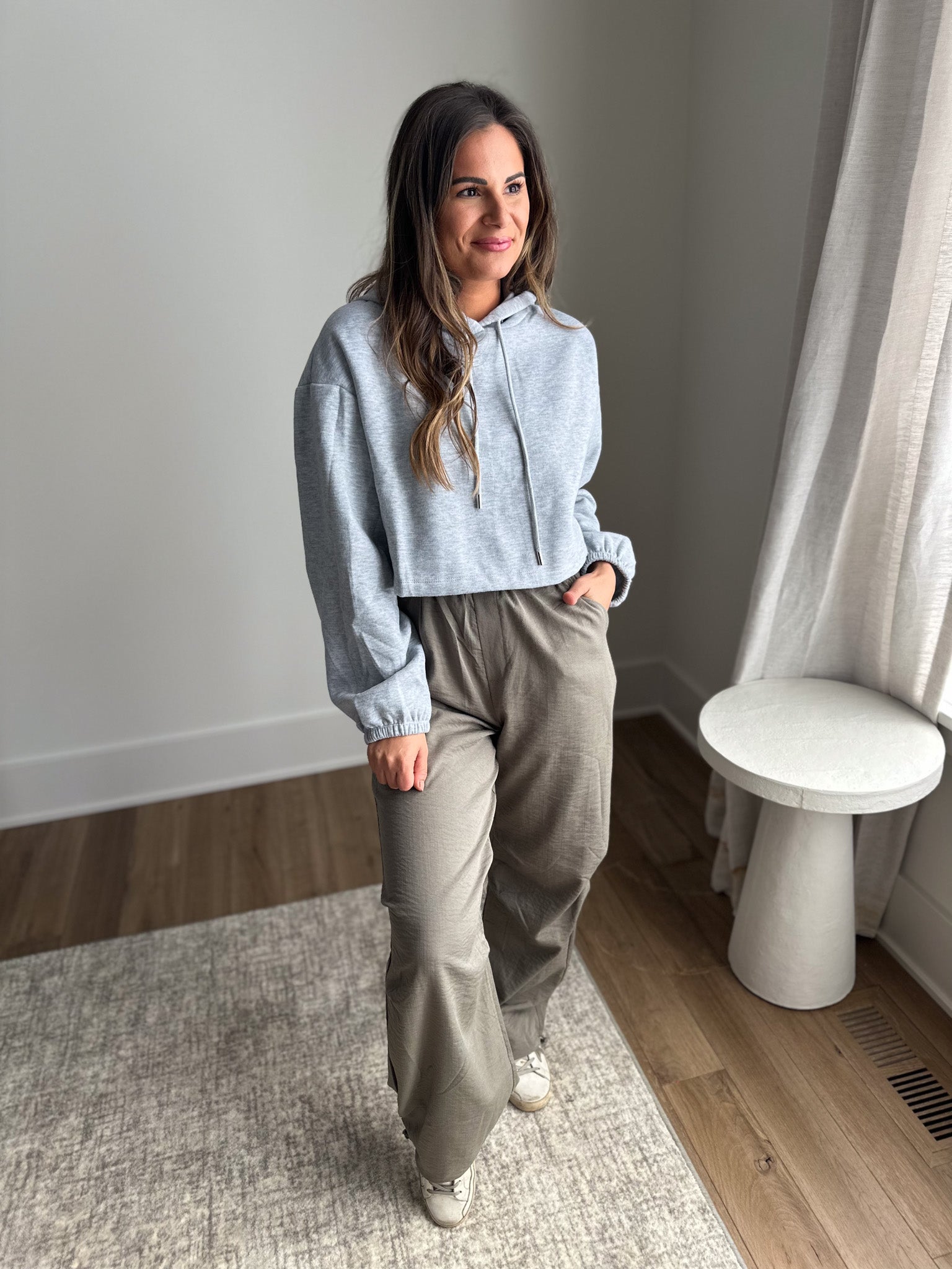 Heather Gray Cropped Hoodie/Sweatpants Set