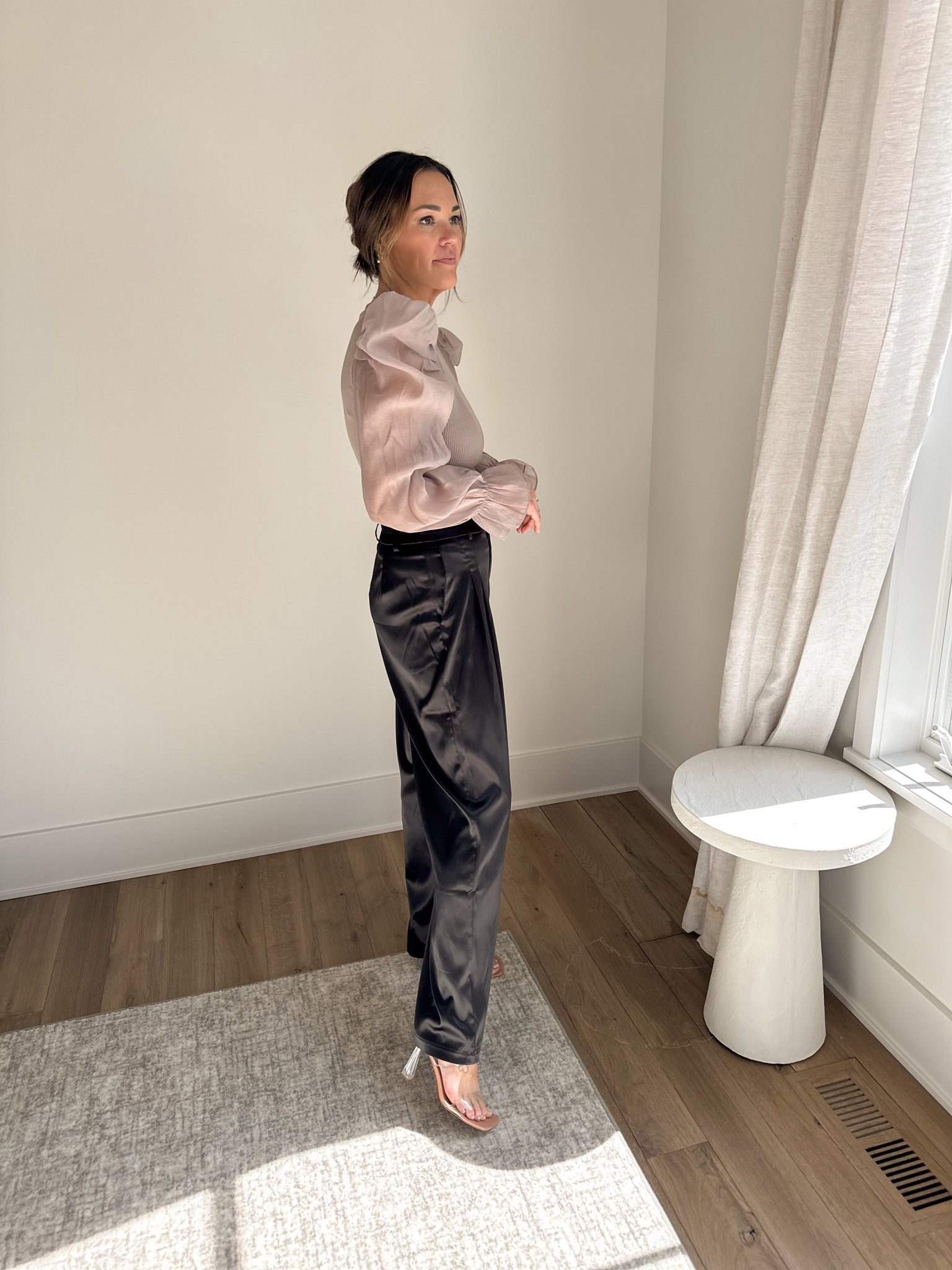 Black Satin Wide-Leg Trouser