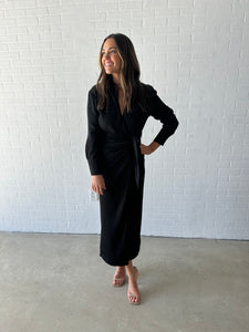 Black Tie-Front Wrap Dress