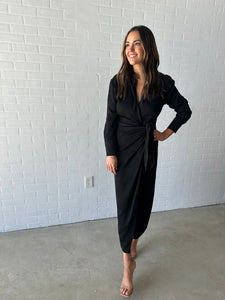 Black Tie-Front Wrap Dress