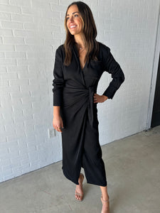 Black Tie-Front Wrap Dress