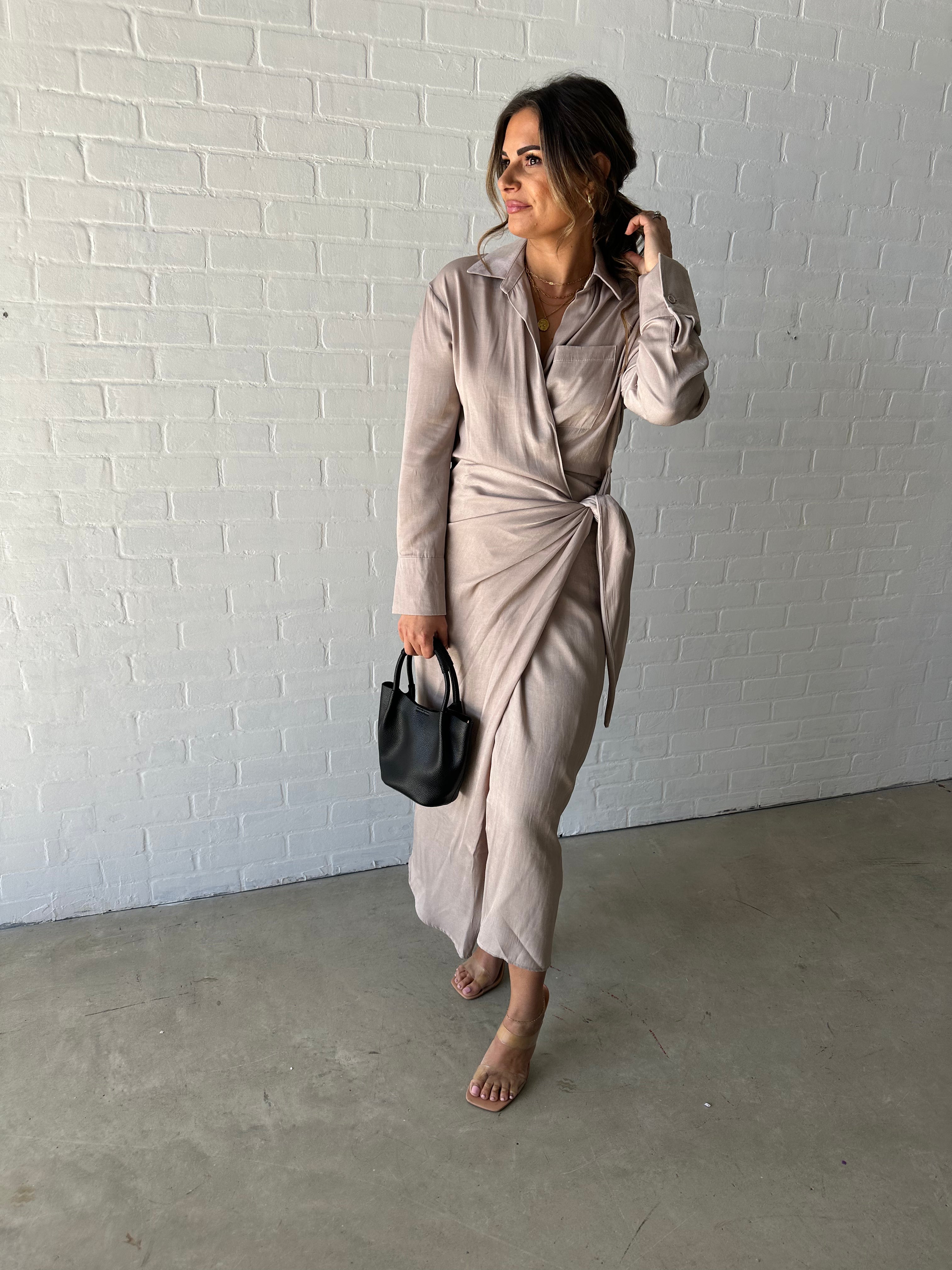 Champagne Tie-Front Wrap Dress