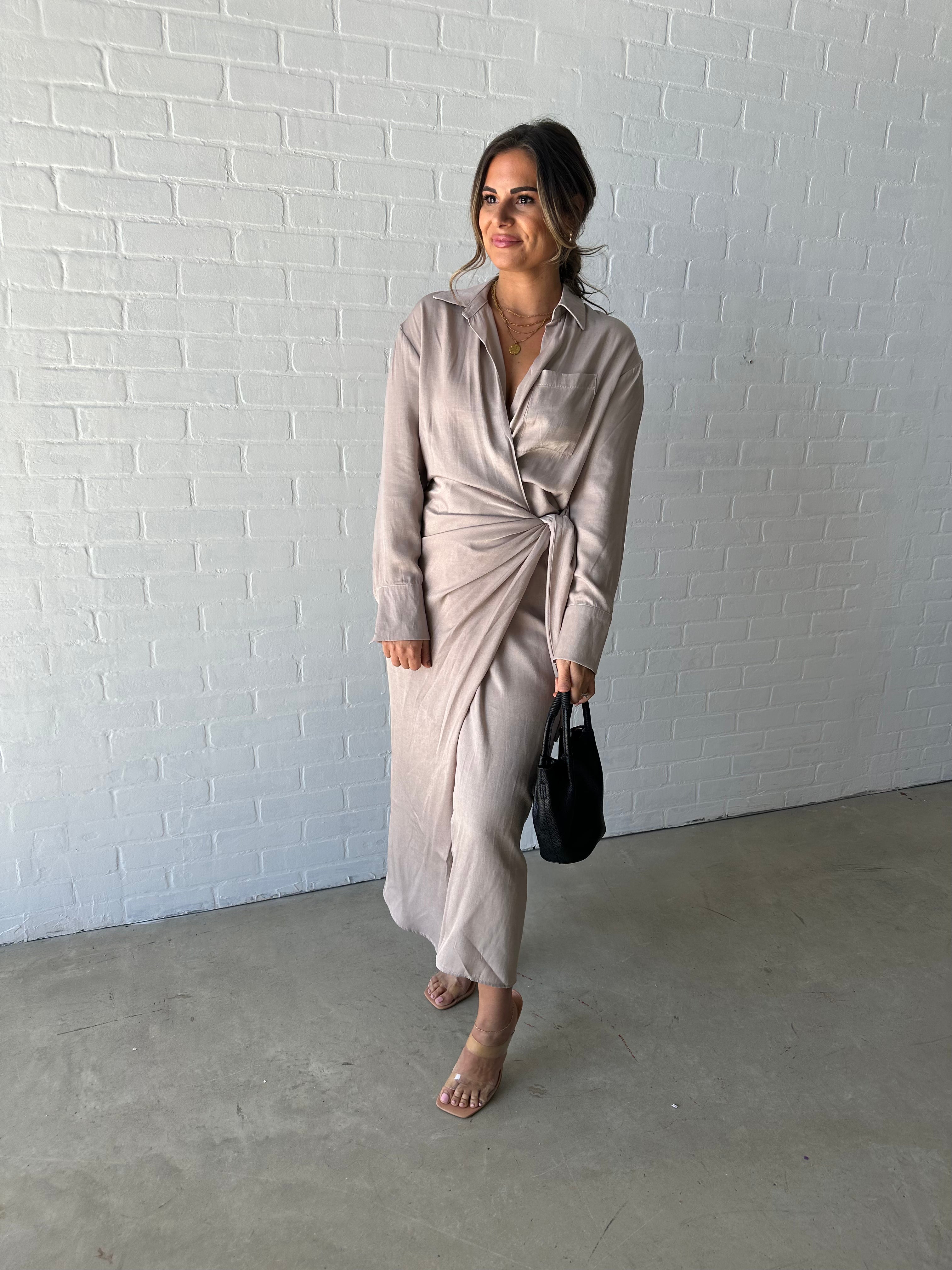 Champagne Tie-Front Wrap Dress