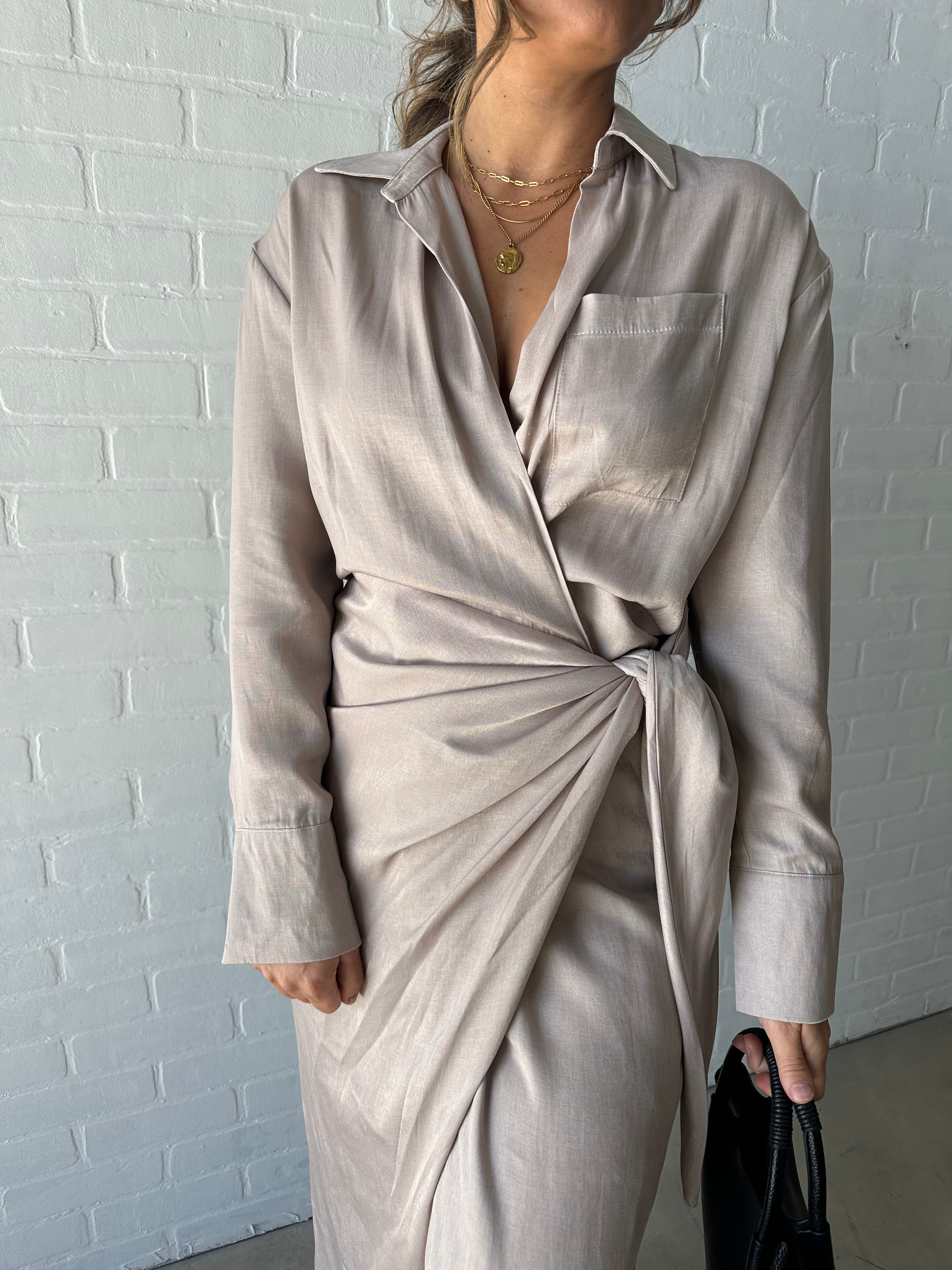 Champagne Tie-Front Wrap Dress