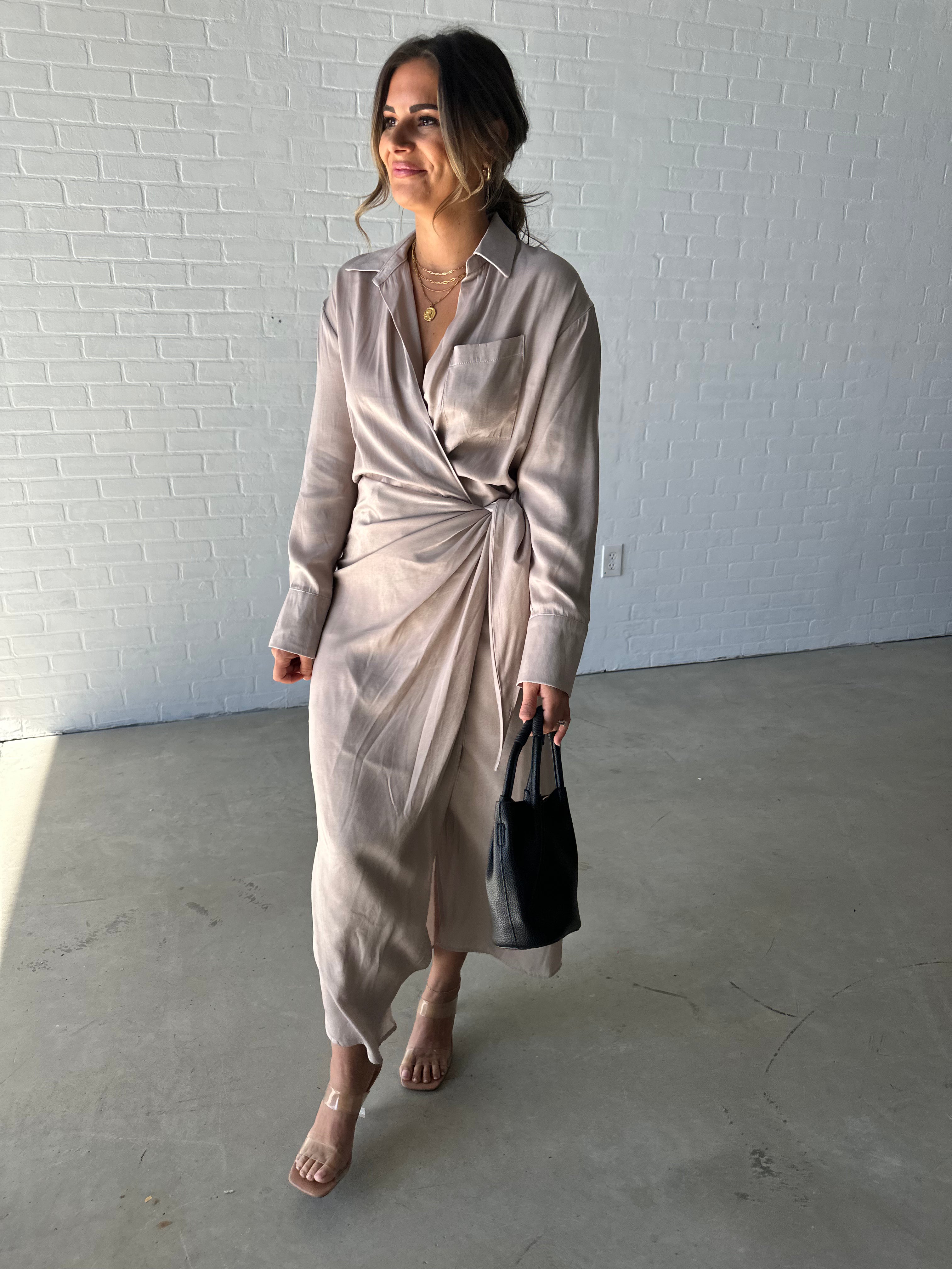 Champagne Tie-Front Wrap Dress