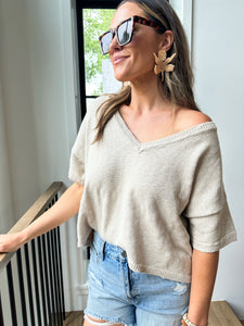 Dove Grey Cropped Short Sleeve Sweater