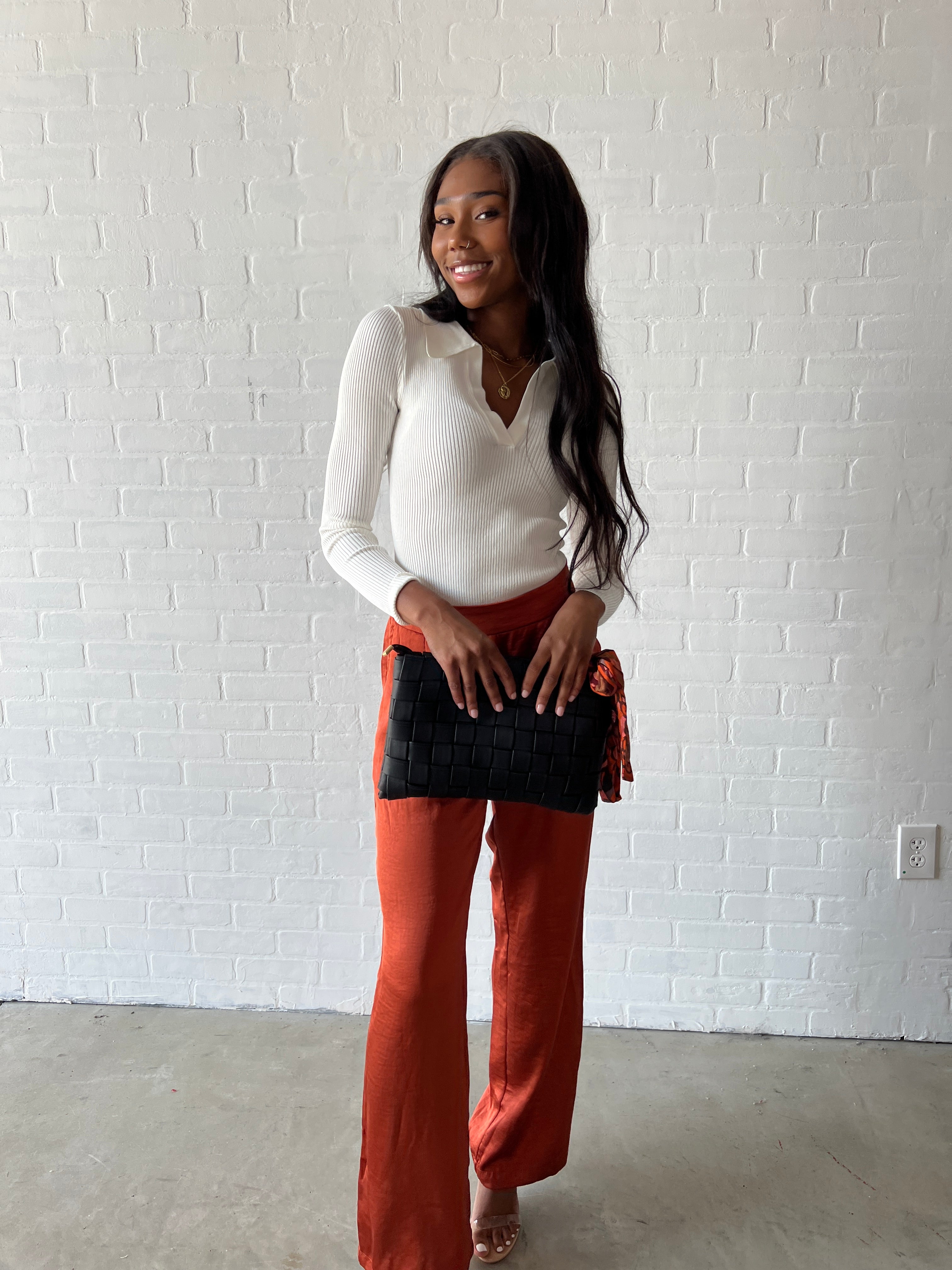 Rust Satin Wide Leg Trousers