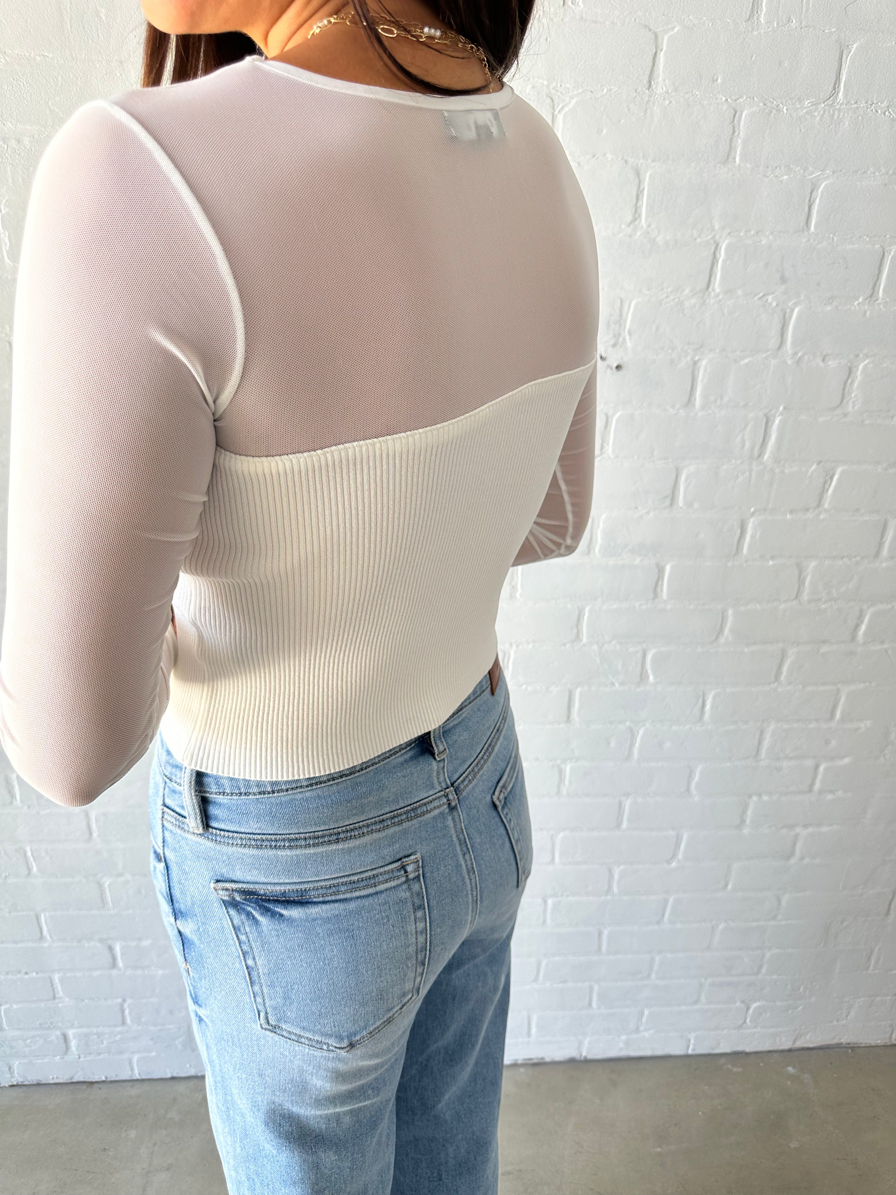 White Mesh Sweetheart Ribbed Body Top