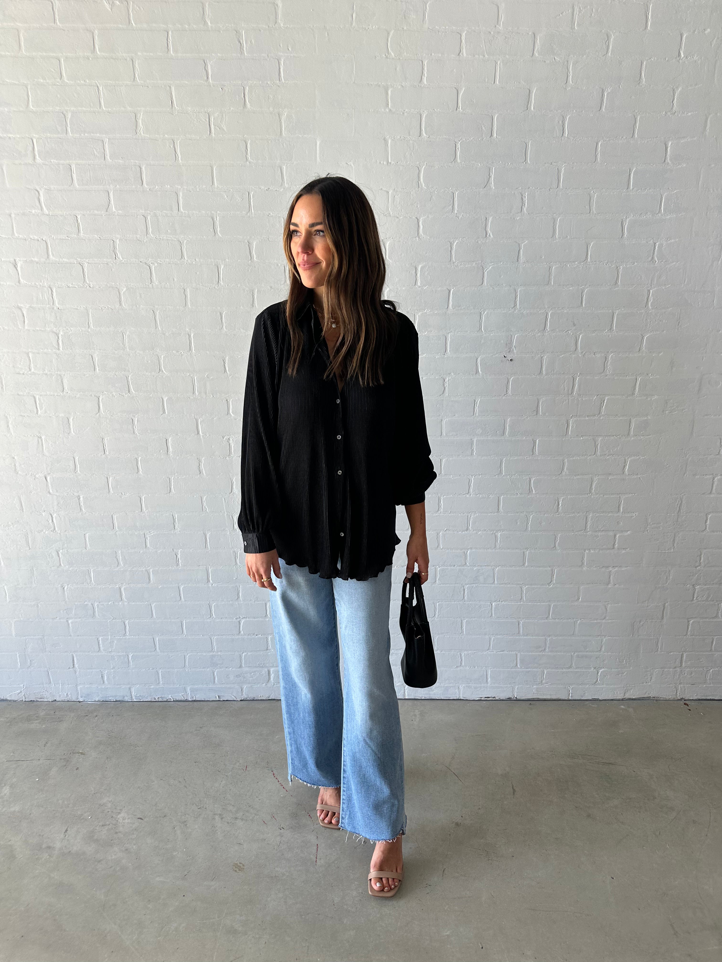 Black Textured Button Down Shirt